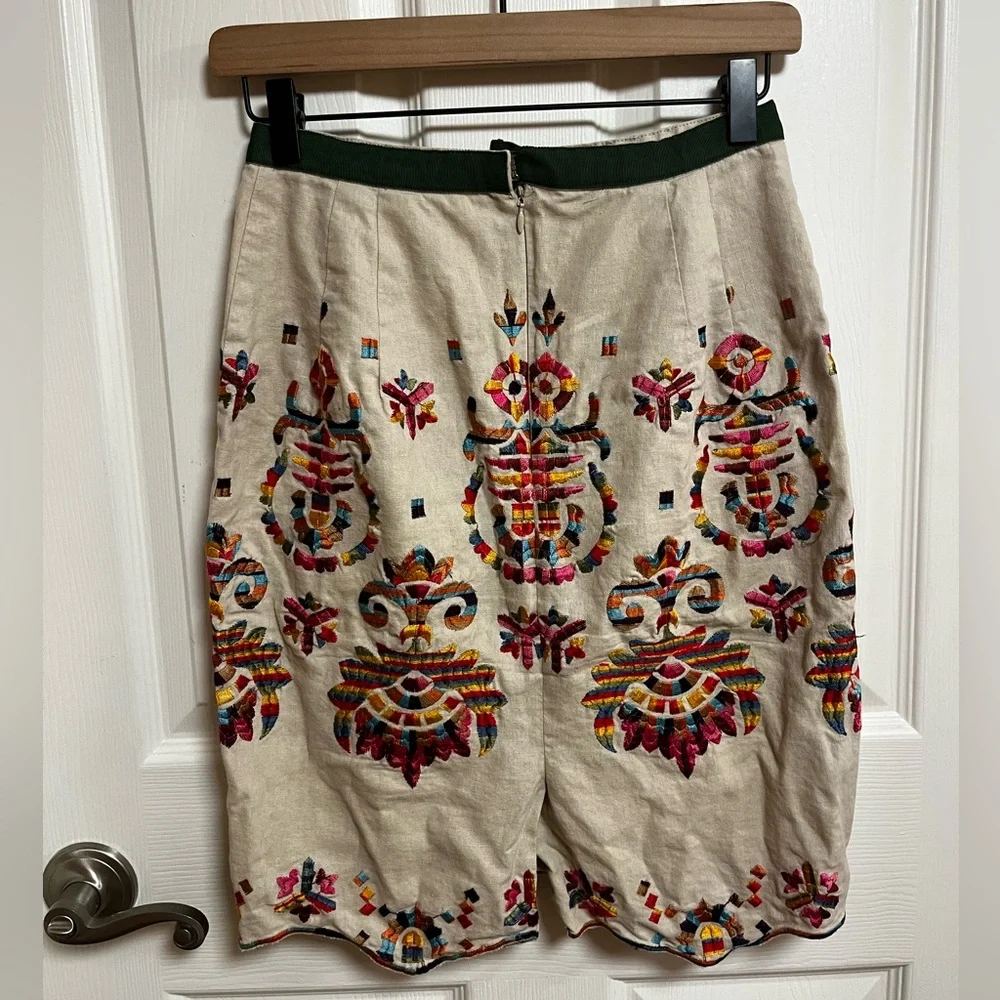 Anthropologie Cream Multicolor Embroidered Pencil Skirt - Picture 8 of 13